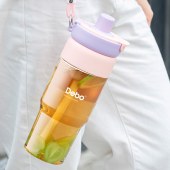 Debo德铂 摩卡塑料水杯tritan带茶隔大容量杯子850ml 粉紫色