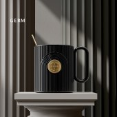 格沵（germ）陶瓷带勺350ML马克杯-青黛黑GE-22-M4