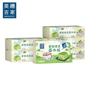 美穗吉家（mihooce）亲肤绵柔面巾纸原生竹浆4层60抽240张/包*6包/提