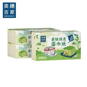 美穗吉家（mihooce）亲肤绵柔面巾纸原生竹浆4层60抽240张/包*3包/提