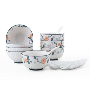 菲米生活吟花悦语陶瓷餐具组合（十六件套）FM-CJ2304