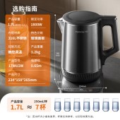 九阳不锈钢一体无缝0胶水电水壶 17WU2W