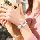 瑞士I&W爱沃驰女士星座系列全自动机械表真皮腕表IW573L白色