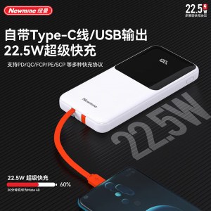 纽曼10000毫安自带线快充数显移动源P03