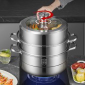 炊大皇30cm计时器定时304不锈钢三层蒸锅ZG30DS