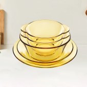 康宁餐具套装 家用耐热玻璃碗碟盘沙拉碗5件套（2个饭碗、1个深盘、1个平盘、1个面碗）