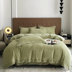 红秀世纺防静电德绒四件套复古绿HX2308-T001