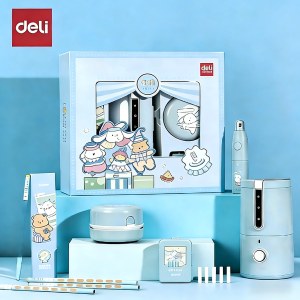 得力（deli）全自动电动文具礼盒6件套装（蓝色）