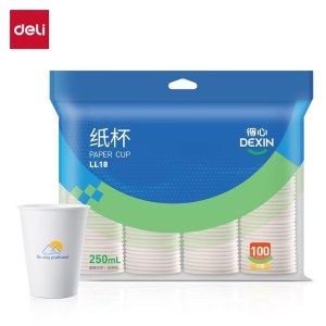 得力LL18纸杯250mL(白色)(100只/袋)