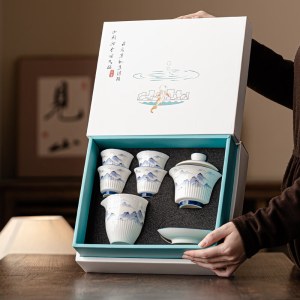 宏裕江山纳福-6头羊脂玉三才盖碗4杯公道杯礼盒套装JHY-CJ-247