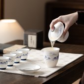 宏裕江山纳福-6头羊脂玉三才盖碗4杯公道杯礼盒套装JHY-CJ-247