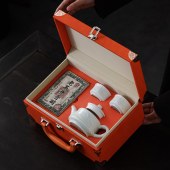 宏裕君子·茶与壶皮盒套装(5头）经典玉青釉开片HYCY1022